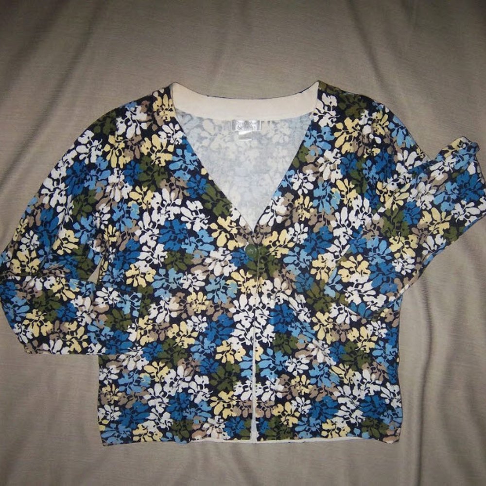 Christopher & Banks one button spring cardigan sweater ~ floral